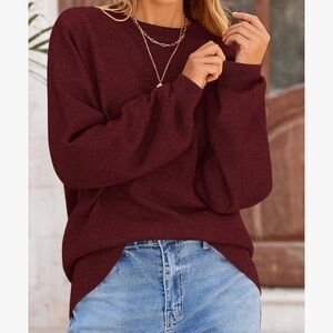 Red Crew Neck Sweater Soft Knit Casual Fit